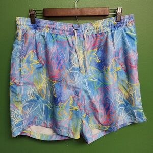 Michael’s Starfish & Coral Print Swim Trunks Men’s Large | Colorful Nautical Boa